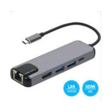 FAST ASIA Adapter-konvertor TIP-C na HDMI + 2xUSB 3.0 + TIP C + RJ45