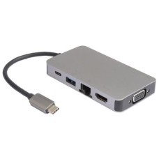 E-GREEN Adapter USB 3.1 tip C (M) - HDMI + VGA + 2xUSB 3.0 + RJ45 + tip C (F) beli